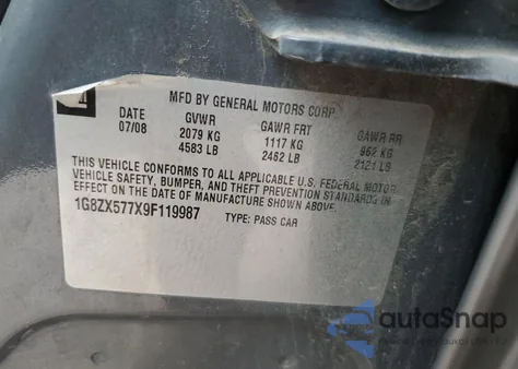 2009 Saturn Aura Xr from USA, damaged, VIN 1G8ZX577X9F119987